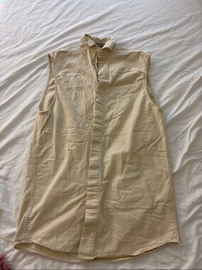 Essentials Cream Sleeveless Muscle Tee Button-Front